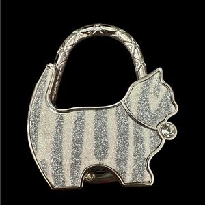 Cat Purse Holder, Silver and White, New